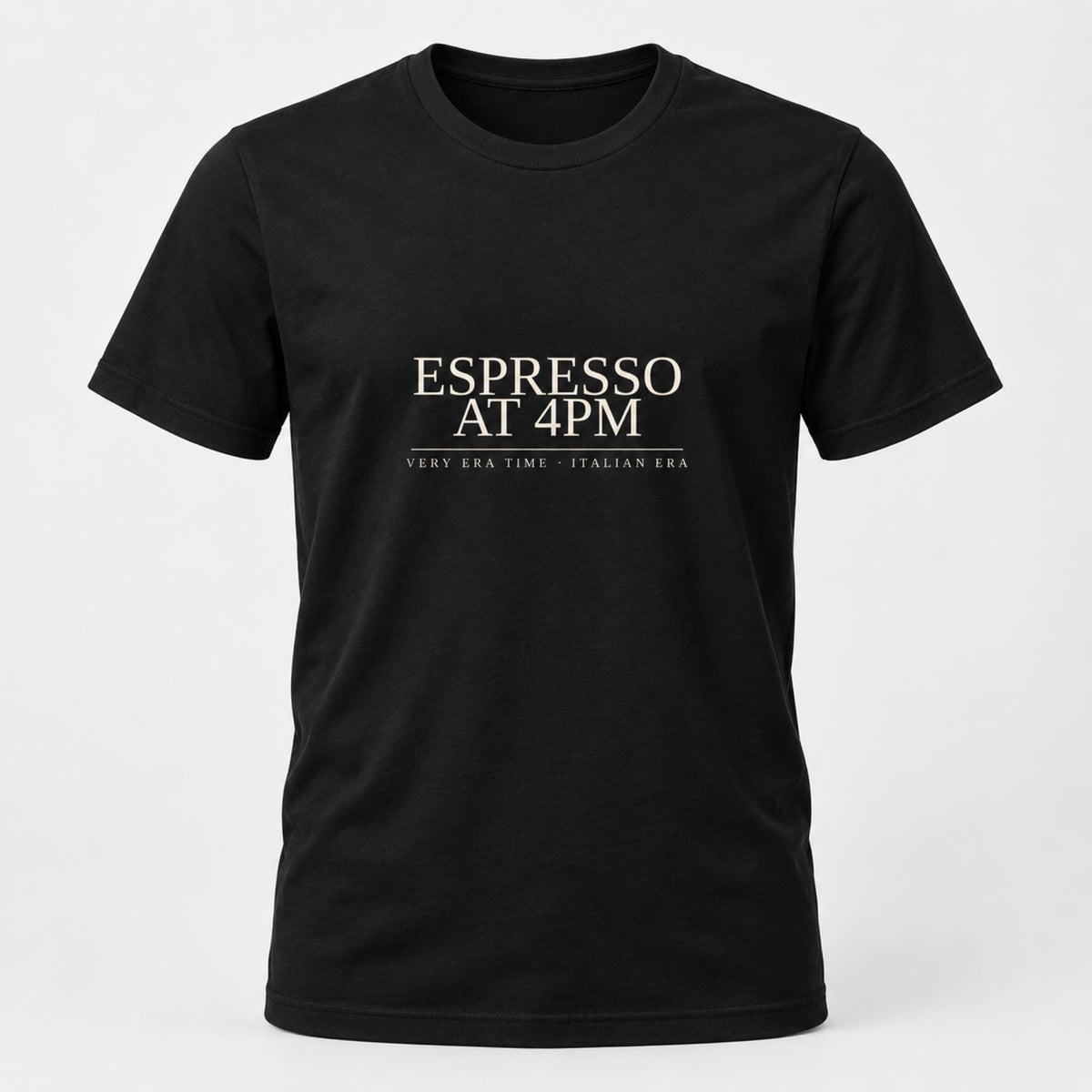Espresso at 4PM Tee in Black, front view