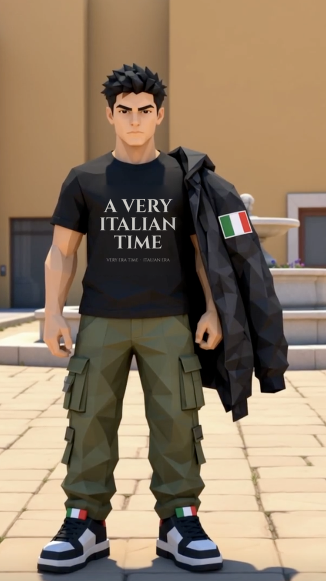 Very Era Time character wearing the A Very Italian Time tee